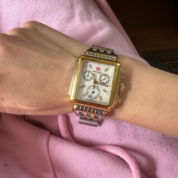 MICHELE Deco Two-Tone 18K Gold Diamond Dial Watch - Picture 13 of 16